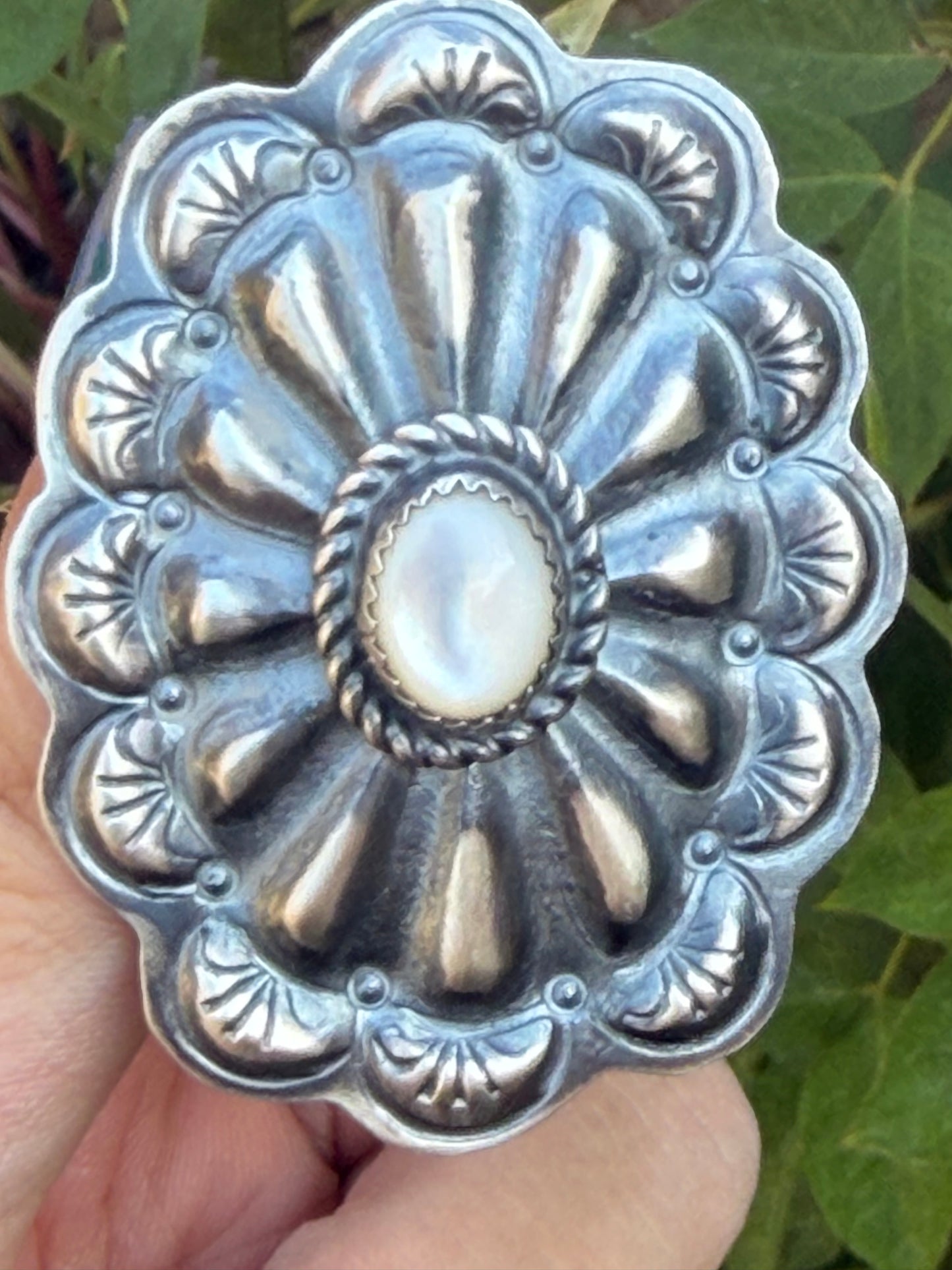 Native American, Hand-Made, Sterling Silver concho & mother of pearl