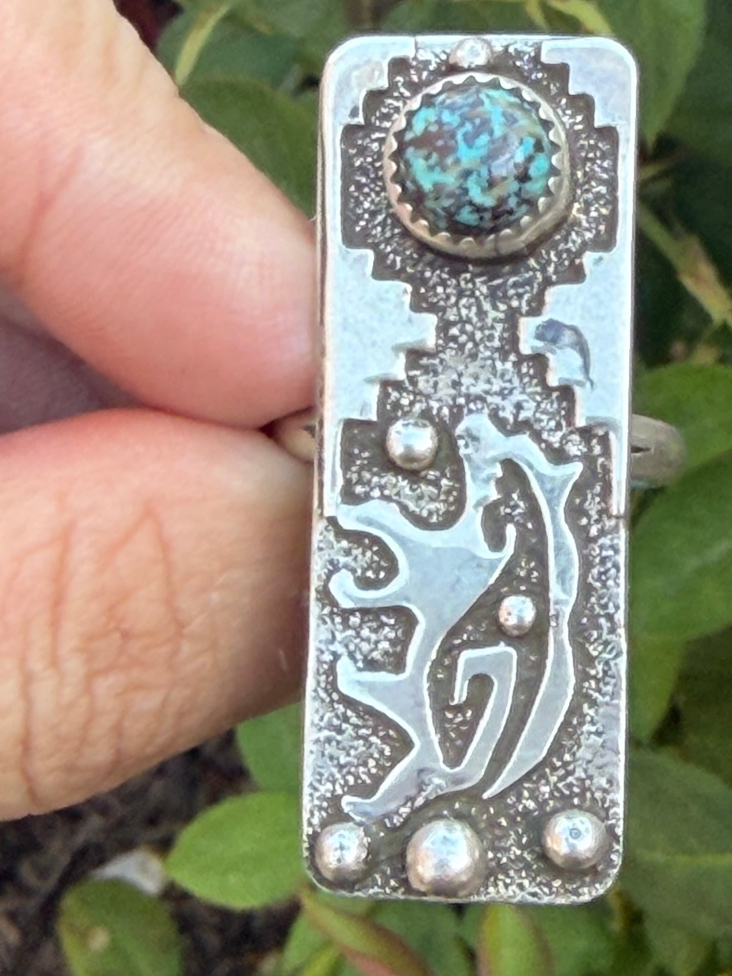 Ntive American baer & Hubei turquoise Sterling Silver  Ring Size 8