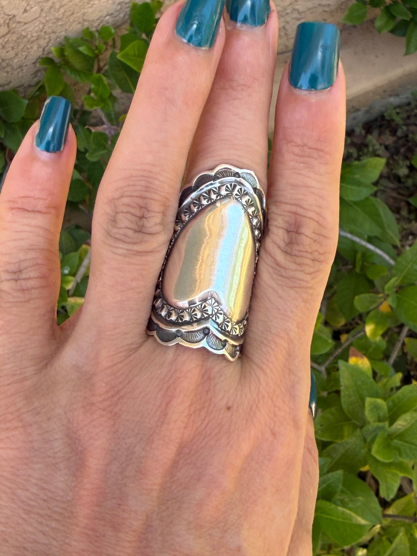 Native American, Hand-Made Heart Stamped Ring sterling silver