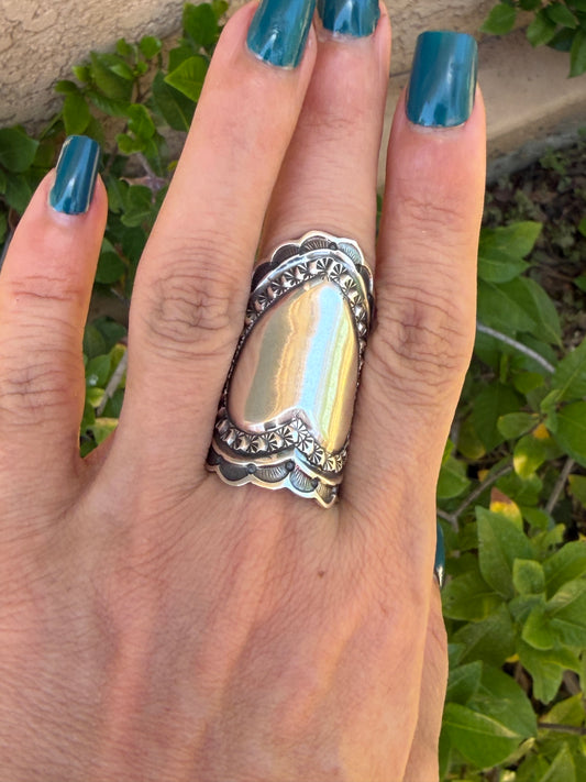 Native American, Hand-Made Heart Stamped Ring sterling silver