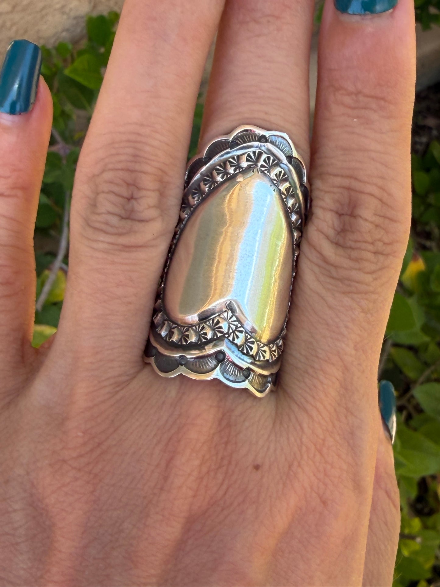 Native American, Hand-Made Heart Stamped Ring sterling silver