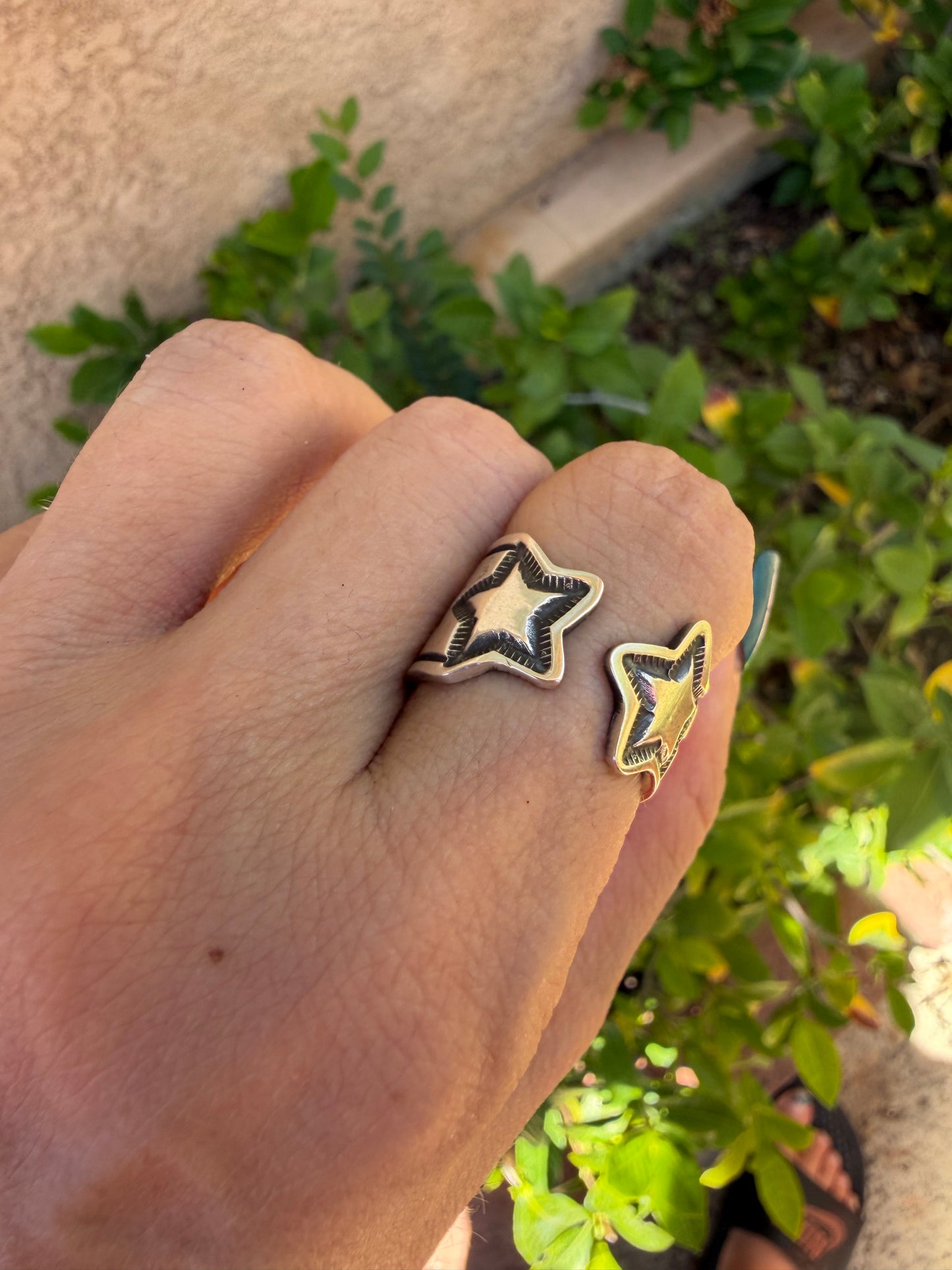Native American, Hand-Made Double Star Split Ring sterling silver