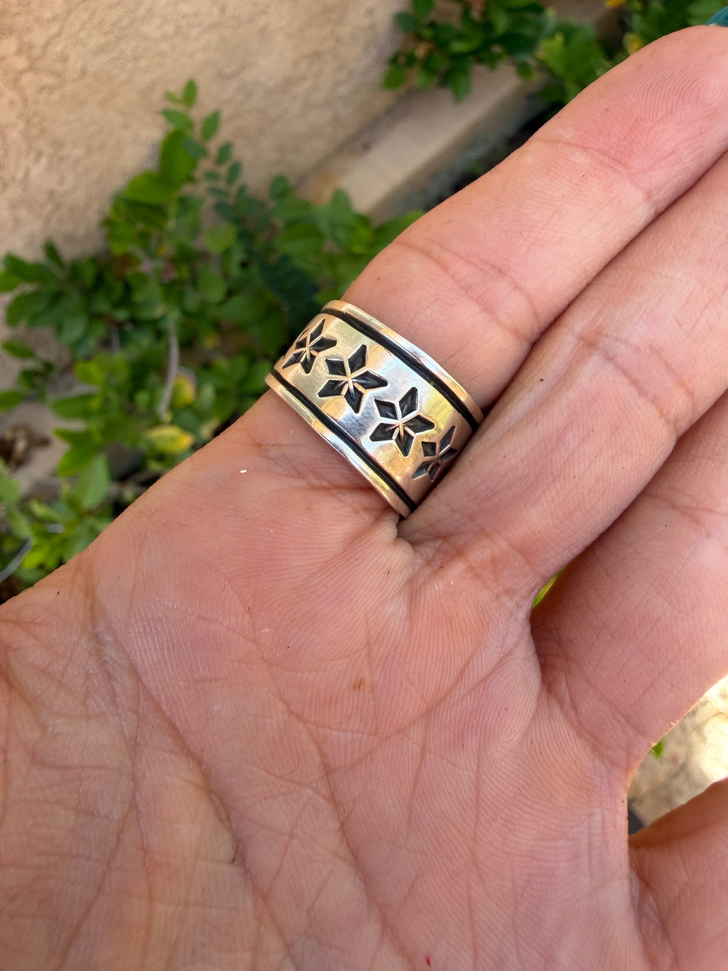 Native American, Hand-Made Double Star Split Ring sterling silver