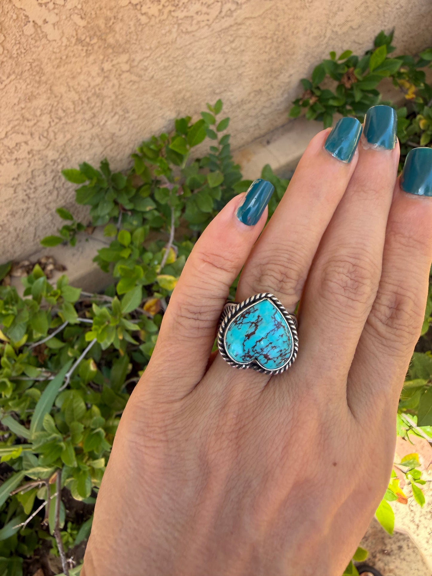 Native American, Hand-Made Heart kingman turquoise Ring & sterling silver