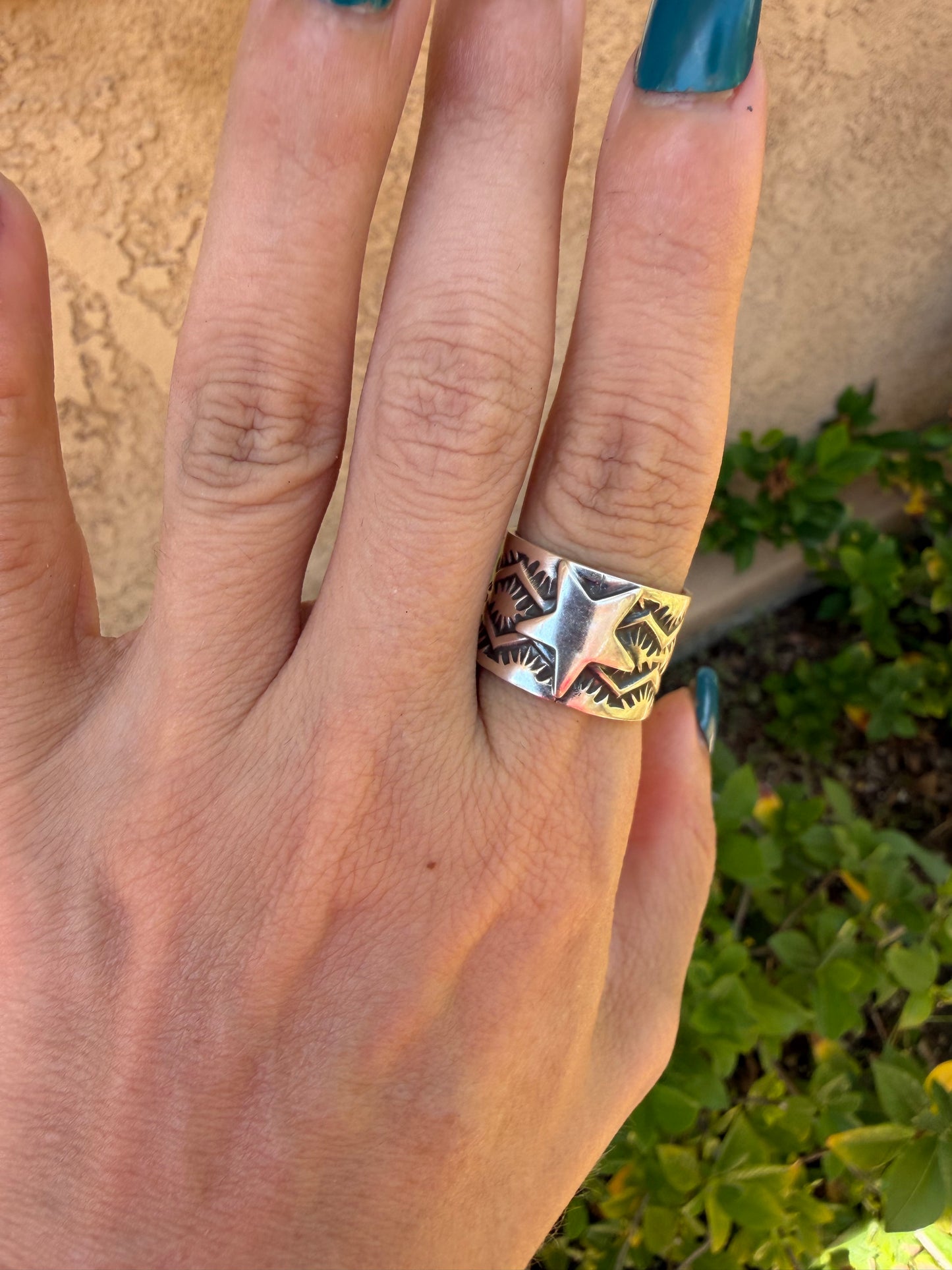 Native American, Hand-Made star cigar band Ring  sterling silver