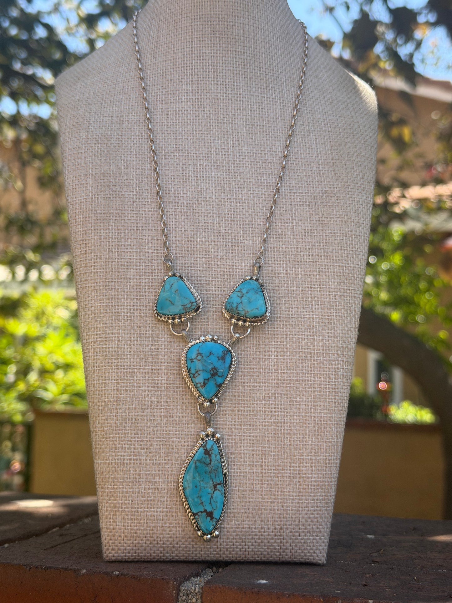 Native American, Hand-Made 25" Egyptian Turquoise & Sterling Silver Lariat
