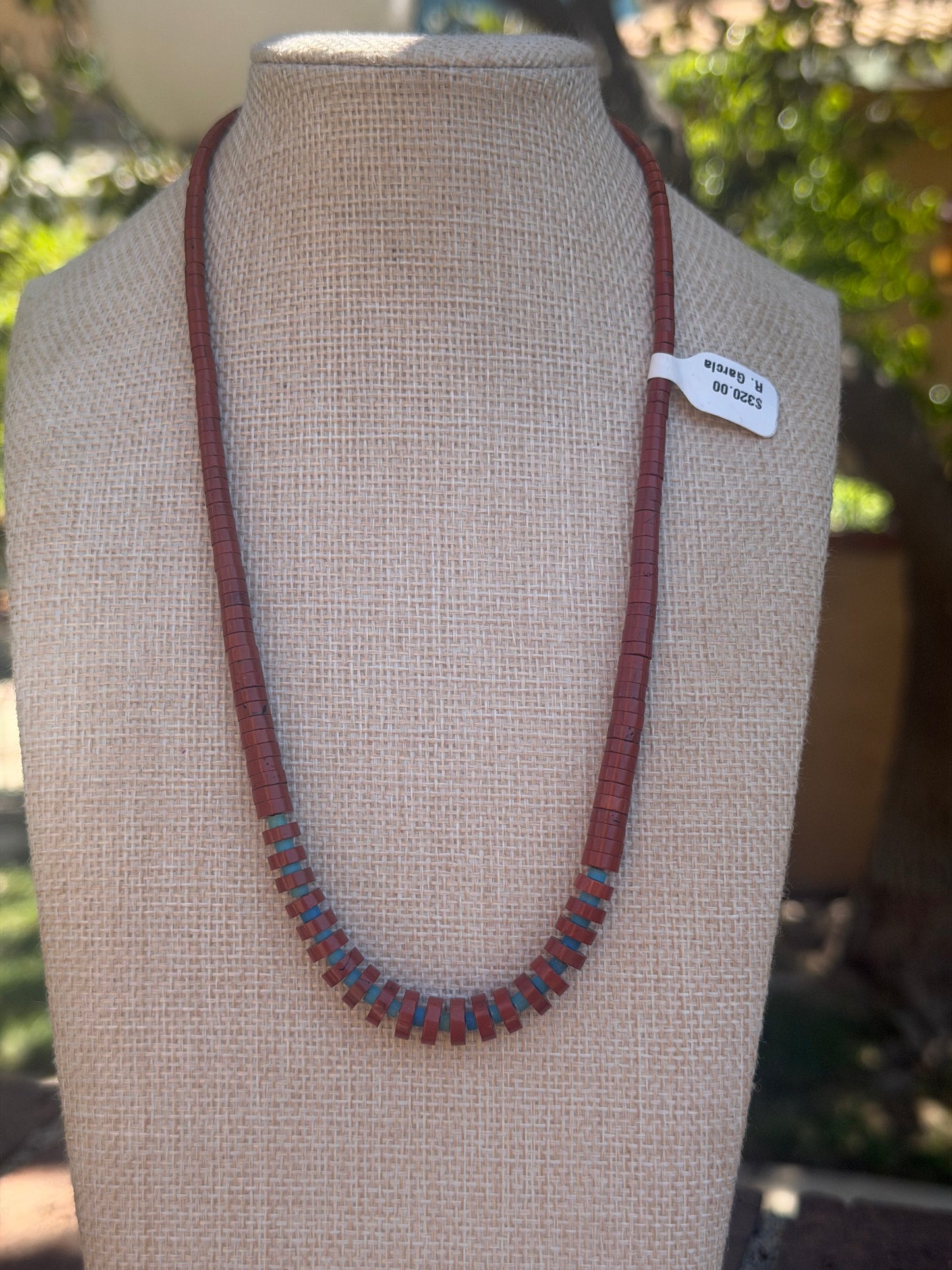 Native American, Hand-Made 18" Red Corol & Kingman Necklace