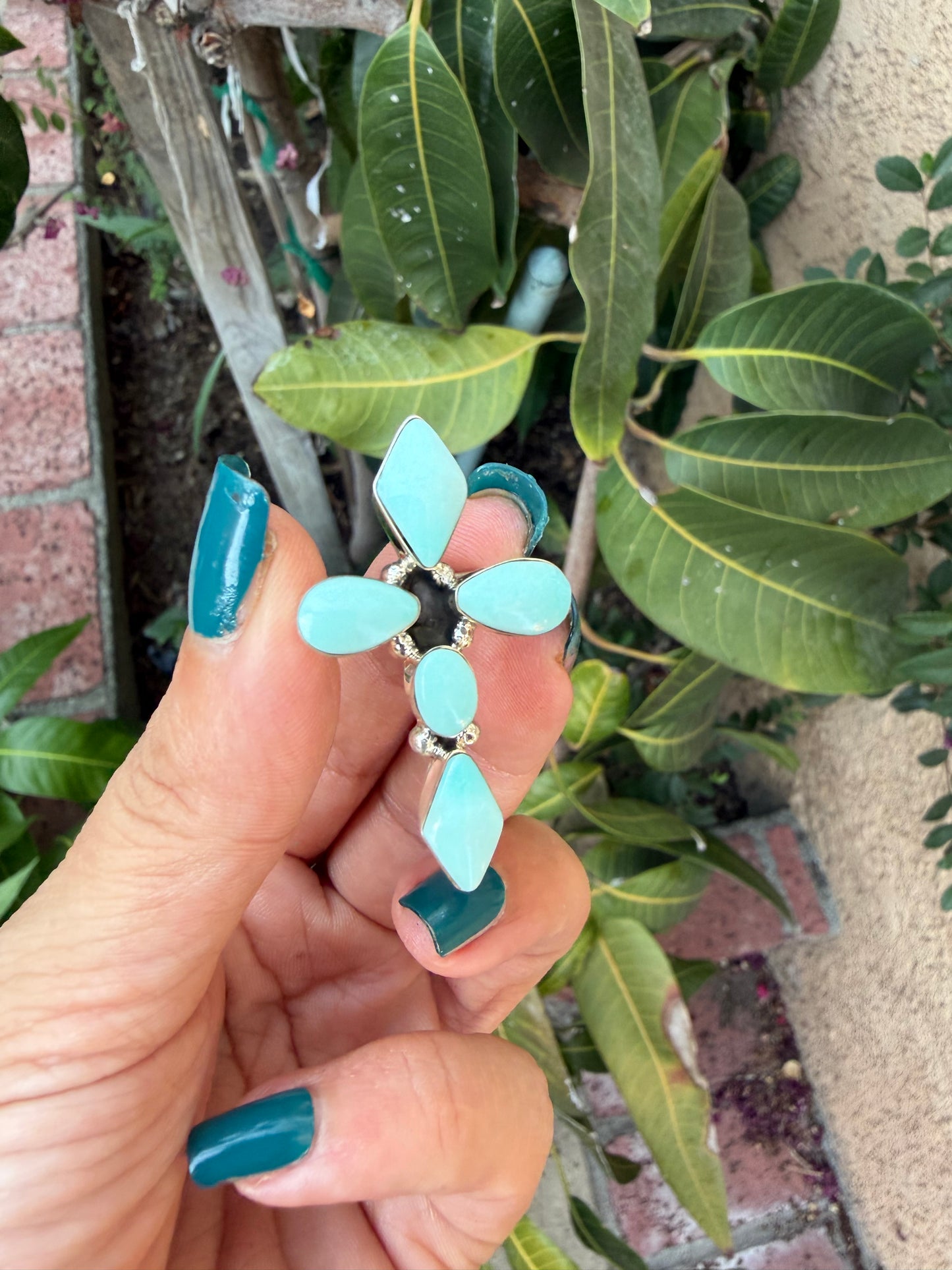Native American, Hand-Made, Turquoise & Sterling Silver Cross Ring