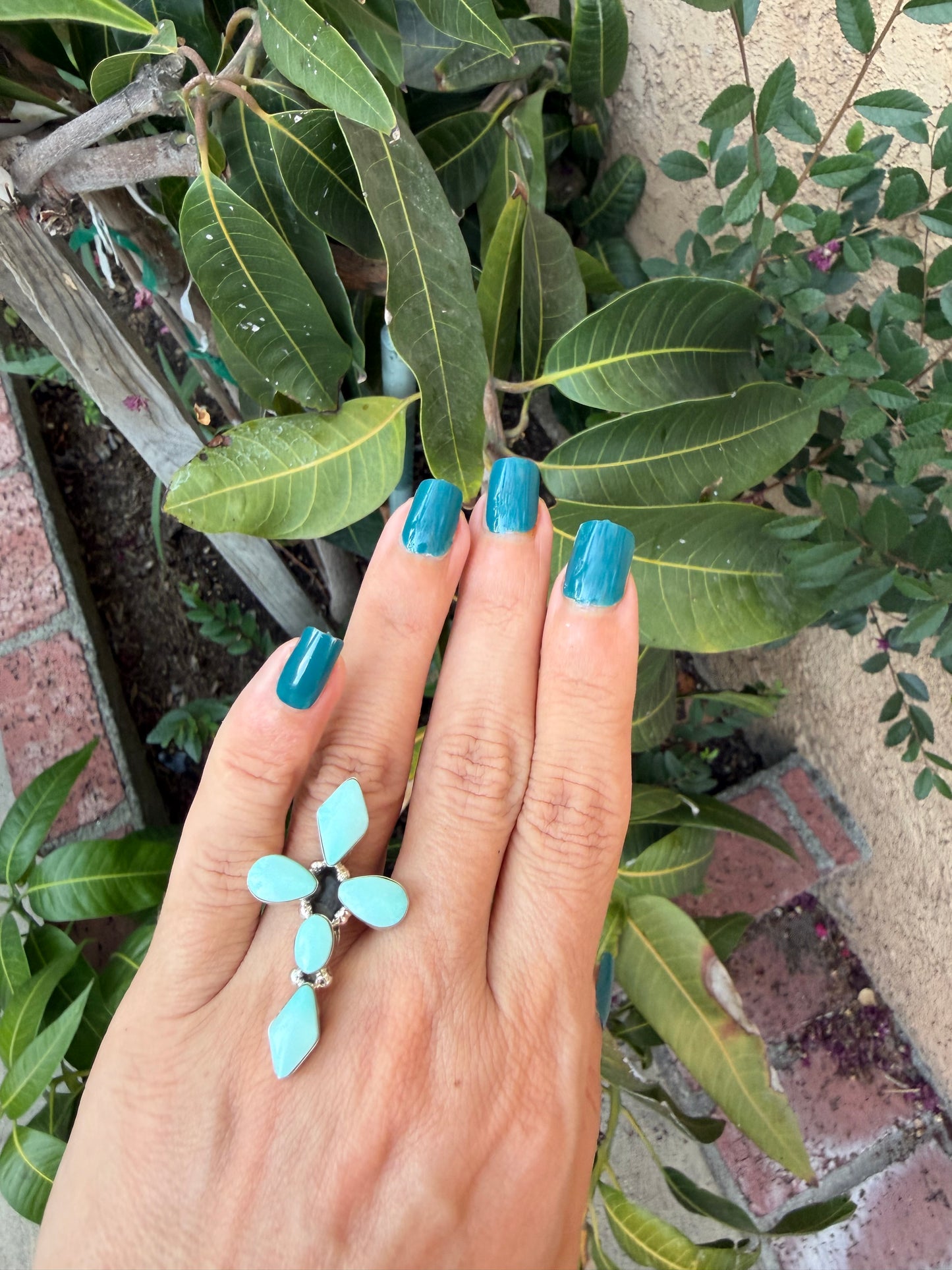 Native American, Hand-Made, Turquoise & Sterling Silver Cross Ring