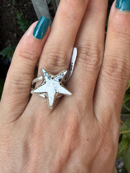 Native American, Hand-Made, White Buffalo & Sterling Silver Star Ring