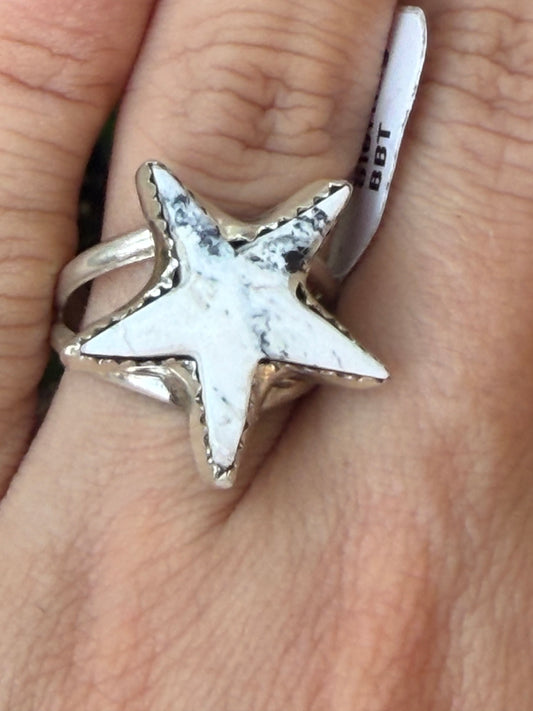 Native American, Hand-Made, White Buffalo & Sterling Silver Star Ring