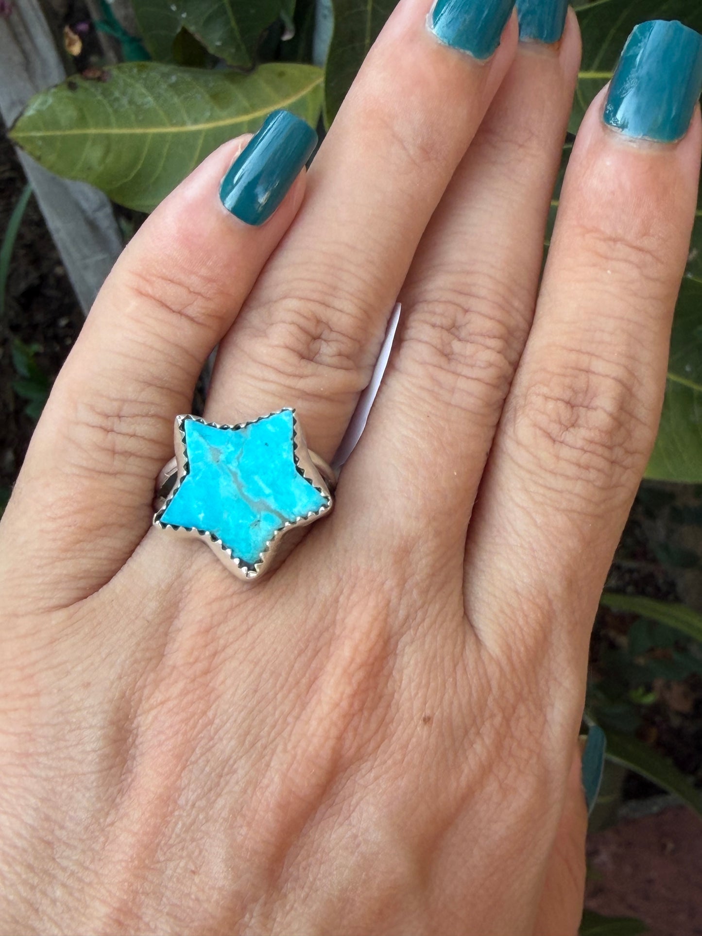 Native American, Hand-Made, Turquoise & Sterling Silver Star Ring
