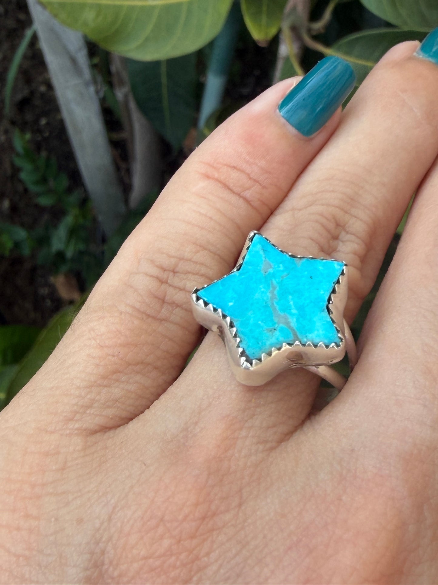 Native American, Hand-Made, Turquoise & Sterling Silver Star Ring