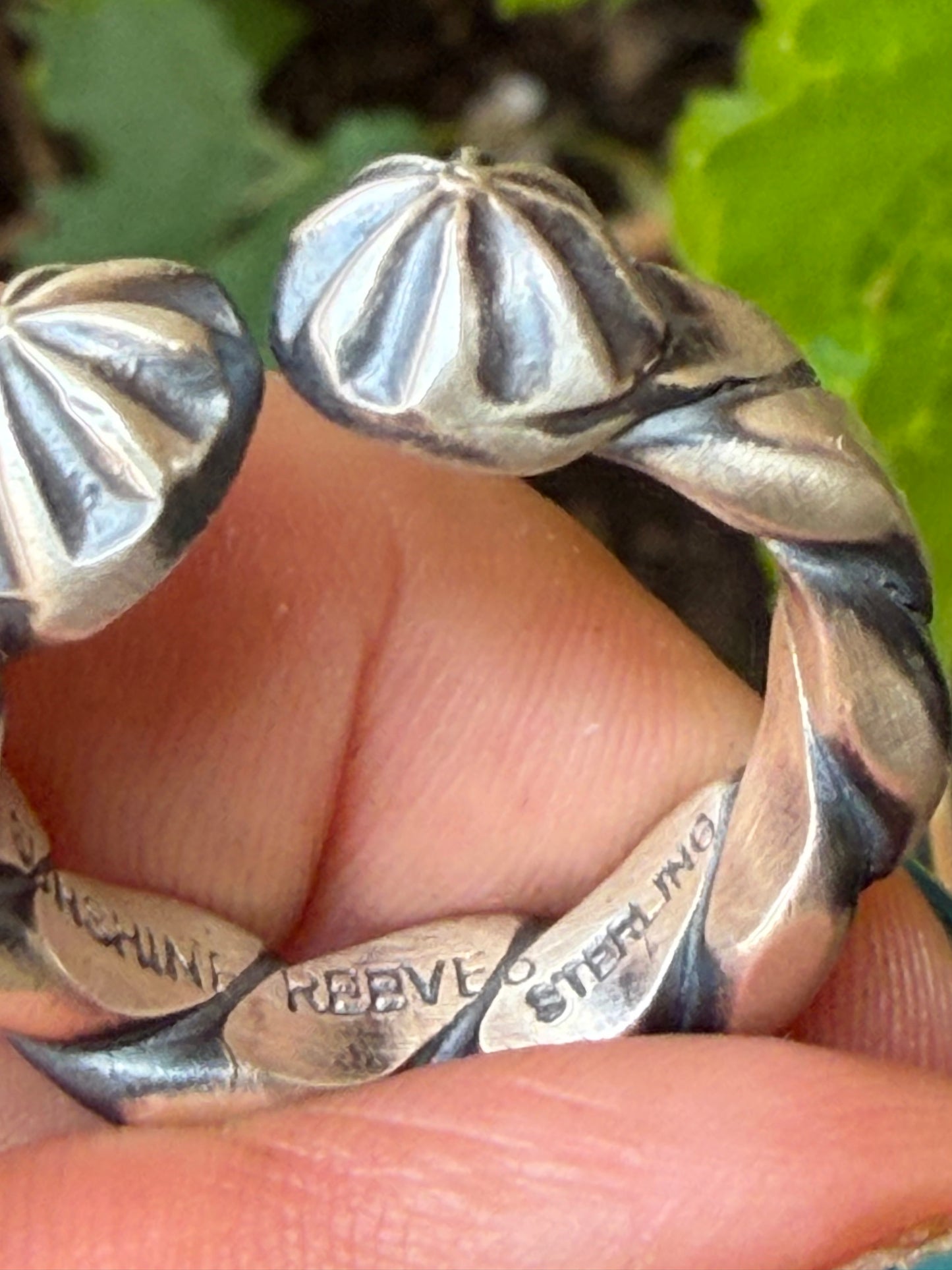 Native American, Hand-Made Sunshine Reeves Star Concho Twisted Band sterling silver