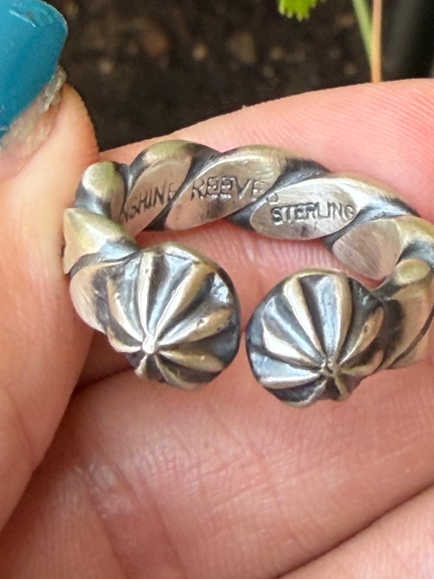 Native American, Hand-Made Sunshine Reeves Star Concho Twisted Band sterling silver