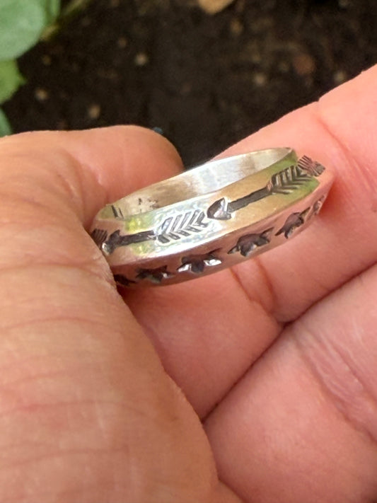 Native American, Hand-Made Sunshine Reeves Arrow & Star Band sterling silver