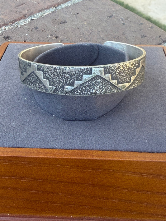 Native American, Handmade, Stamp Sterling silver Cuff