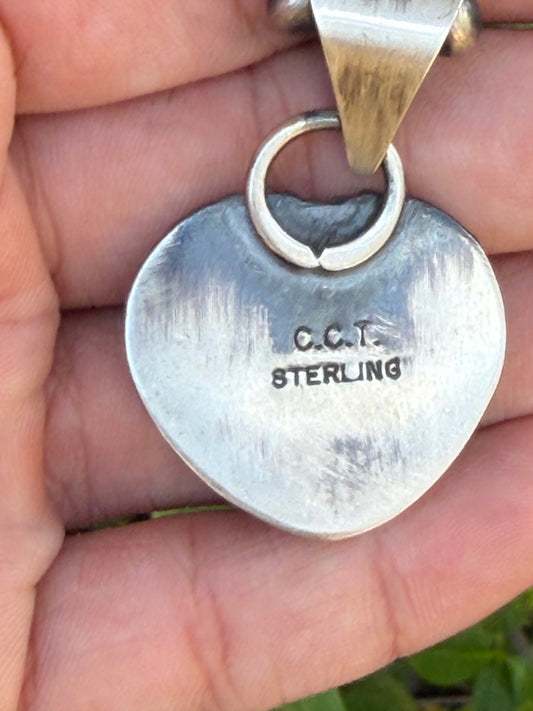 Native American Handmade Heart kingman & Sterling silver Pendant only