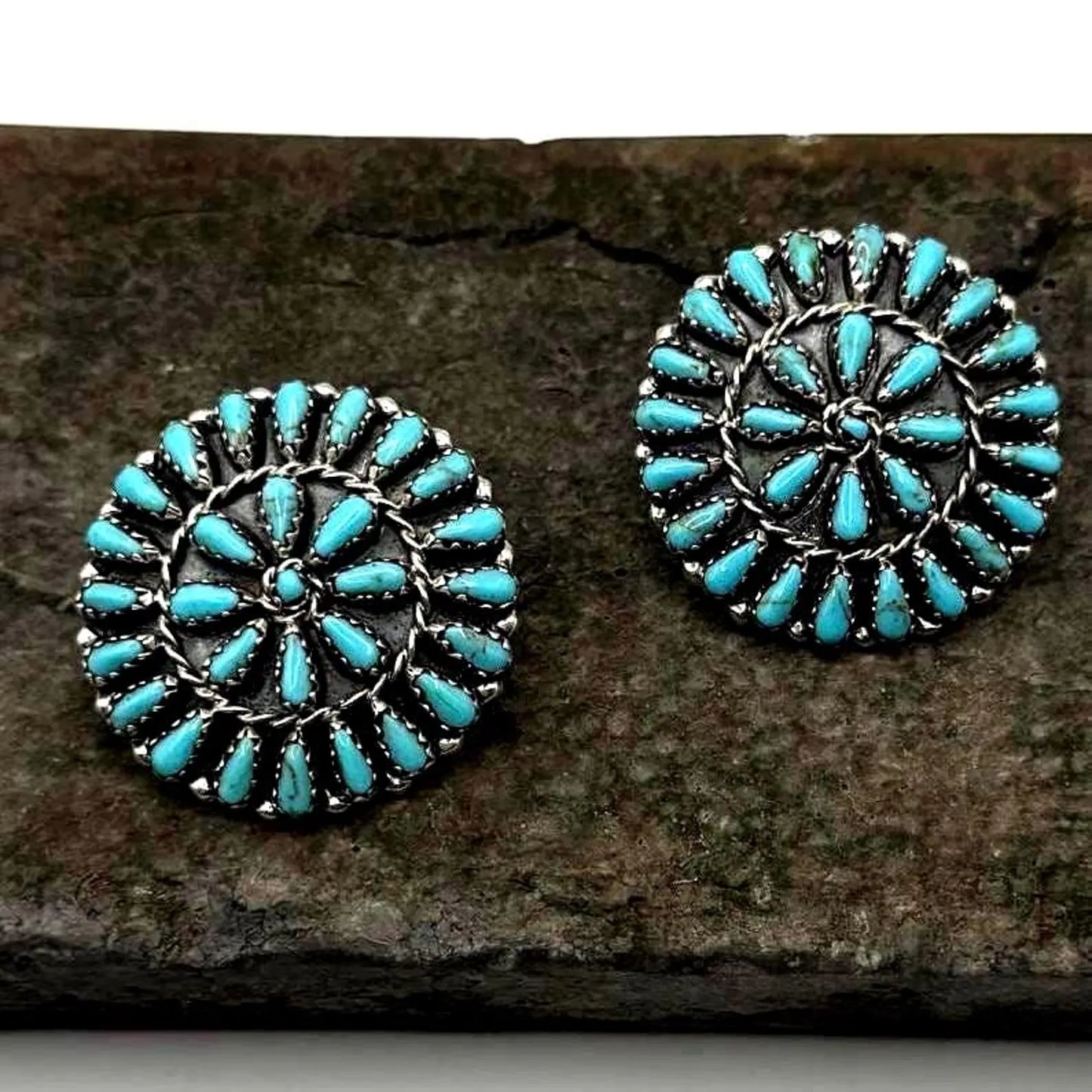 Turquoise cluster earrings and sterling silver