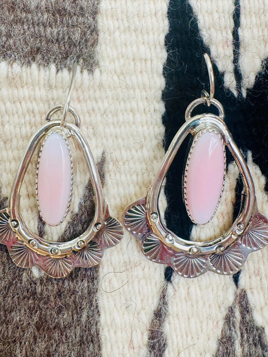 Ntive American pink conch shell sterling silver earrings